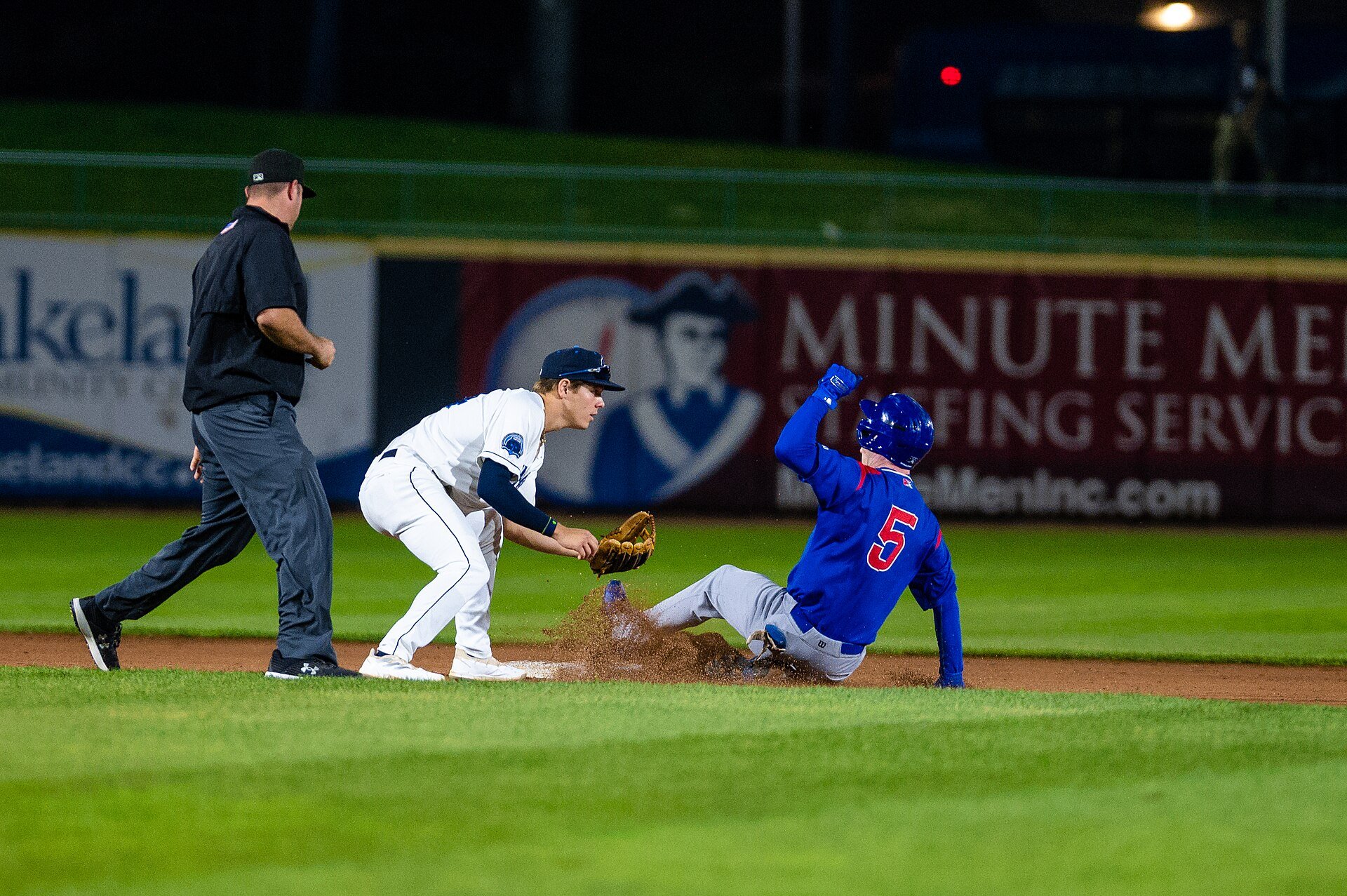 Pete Crow-Armstrong of the South Bend Cubs slides into second base during a 2022 game against the Lake County Captains.