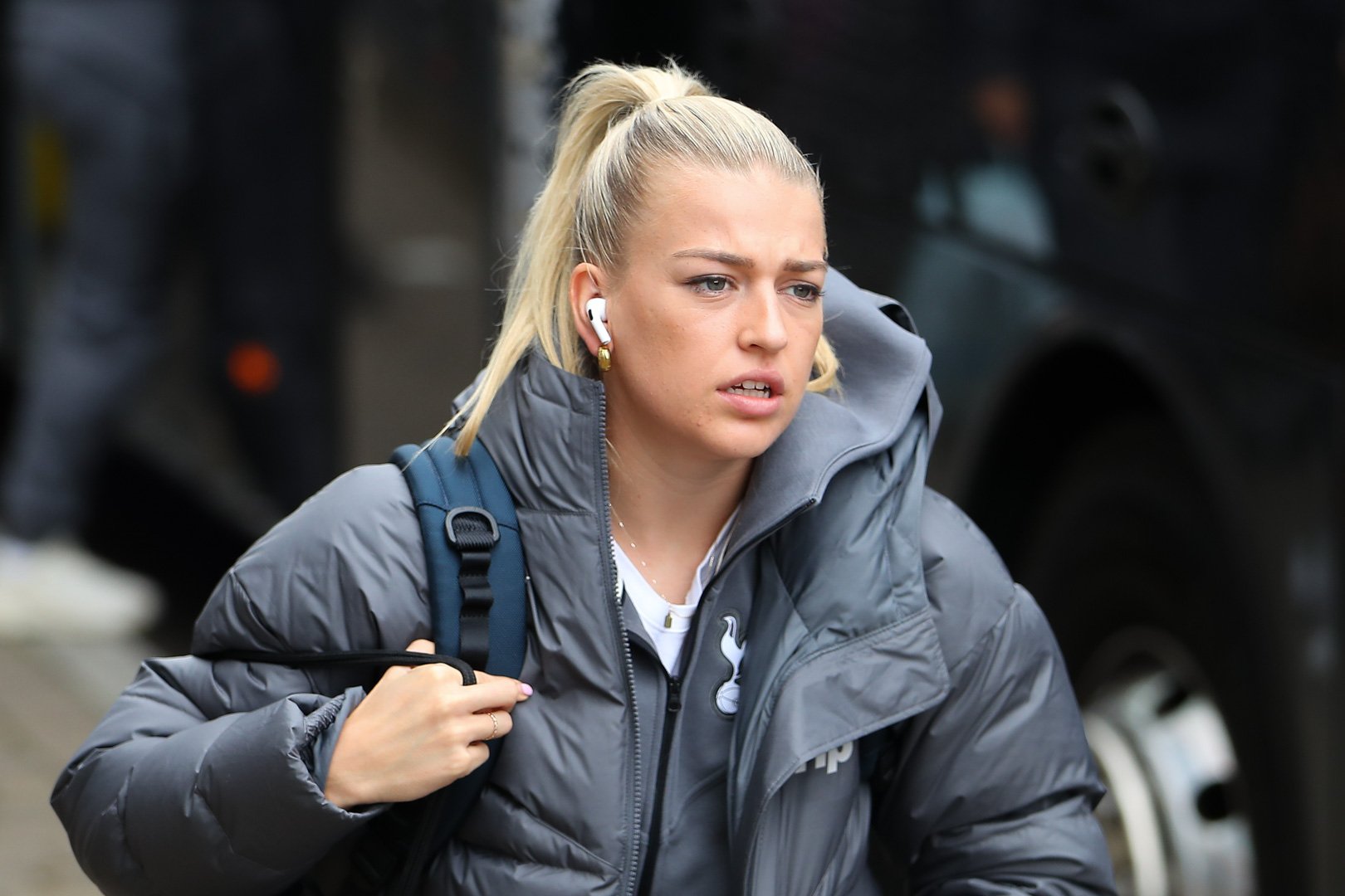 Charlotte Grant arriving for the Barclays Women's Super League football match between Tottenham Hotspur and Liverpool at the Brisbane Road stadium on 6 October 2024.