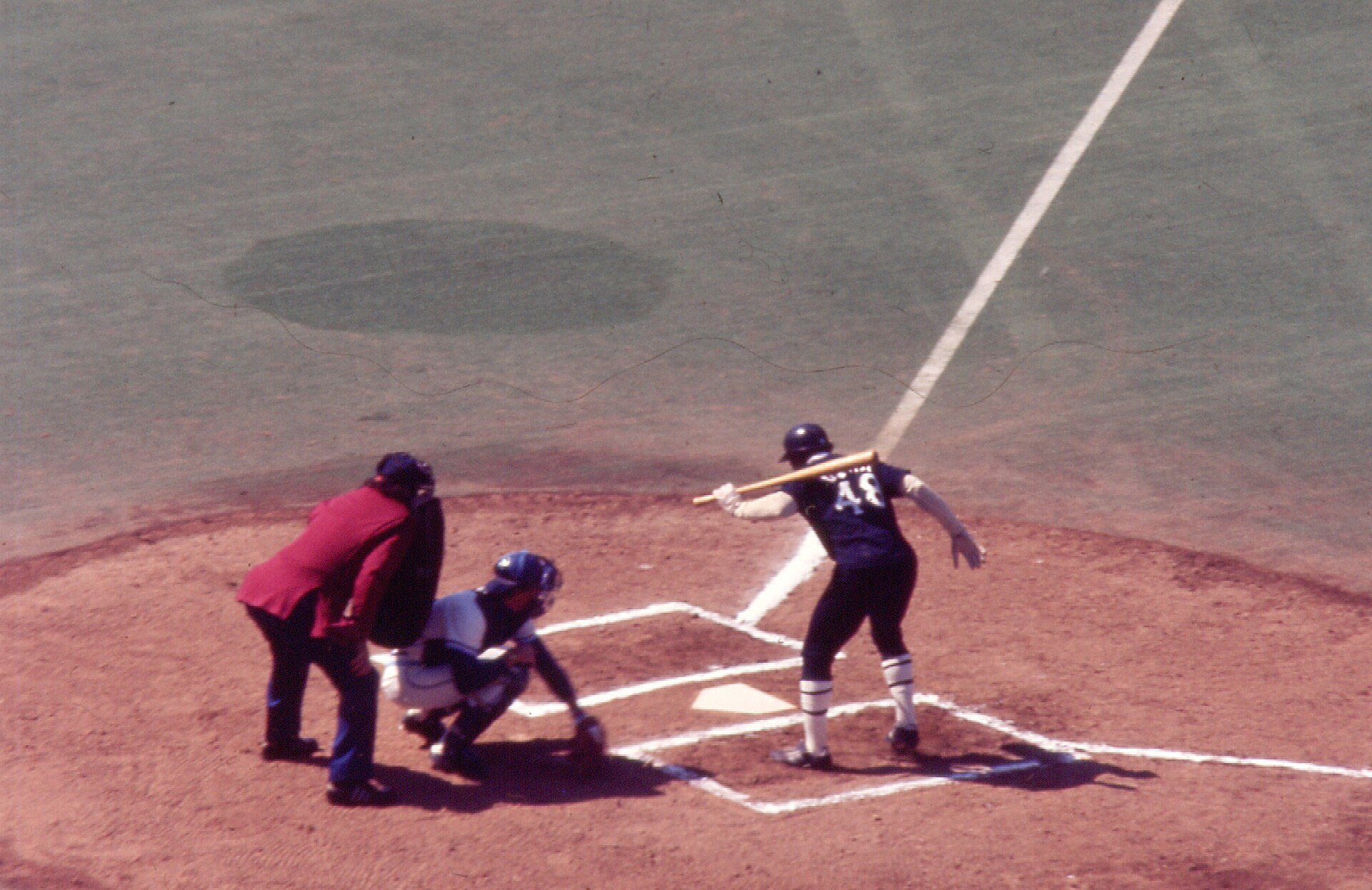 April 7, 1977 was the 1st regular season game in Toronto Blue Jays history. Pictured are Chicago White Sox Ralph Garr (LF) and Toronto Blue Jay Rick Cerone (C). Garr batted lead-off and walked in the first ever at-bat at Exhibition Stadium.