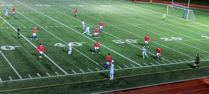 Sunday May 12, 2013 CSL game between Toronto Croatia and Kingston FC played at Centennial Stadium in Etobicoke. Kingston player Catalin Lichioiu (16) takes throw-in.
